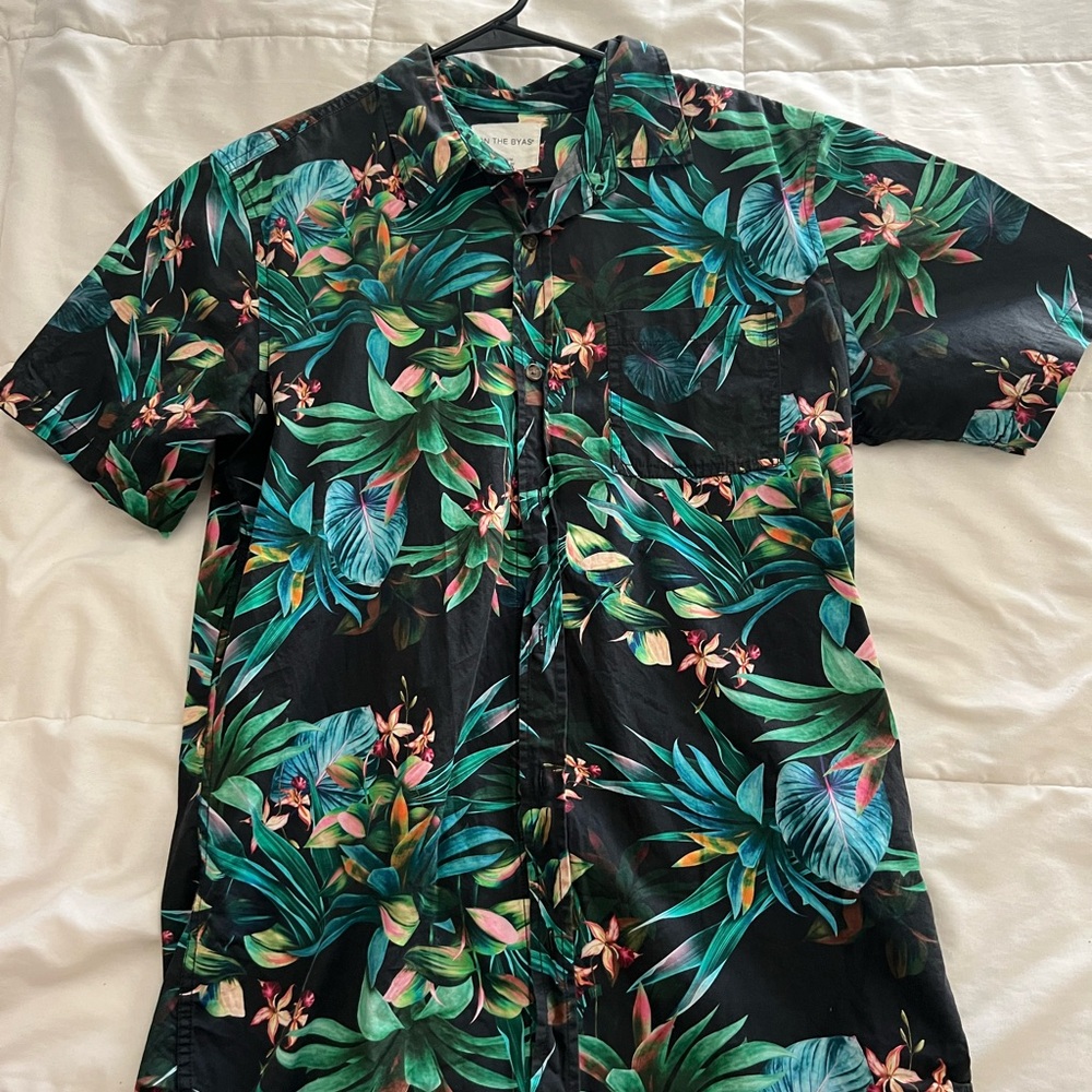 On the Byas Black and Green Floral Men's Shirt
